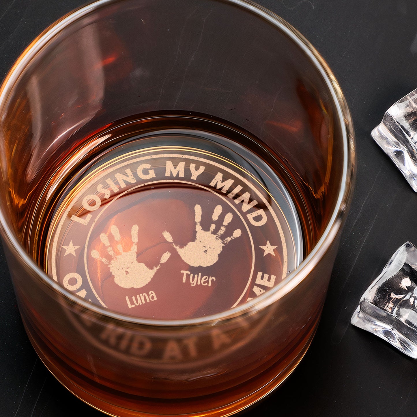 Losing My Mind One Kid At A Time - Personalized Engraved Whiskey Glass