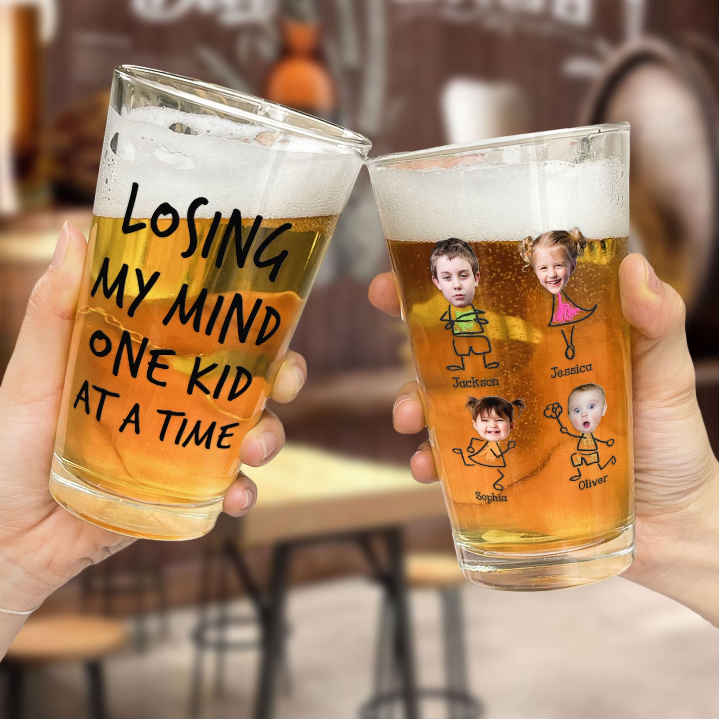 Losing My Mind One Kid At A Time - Personalized Photo Beer Glass