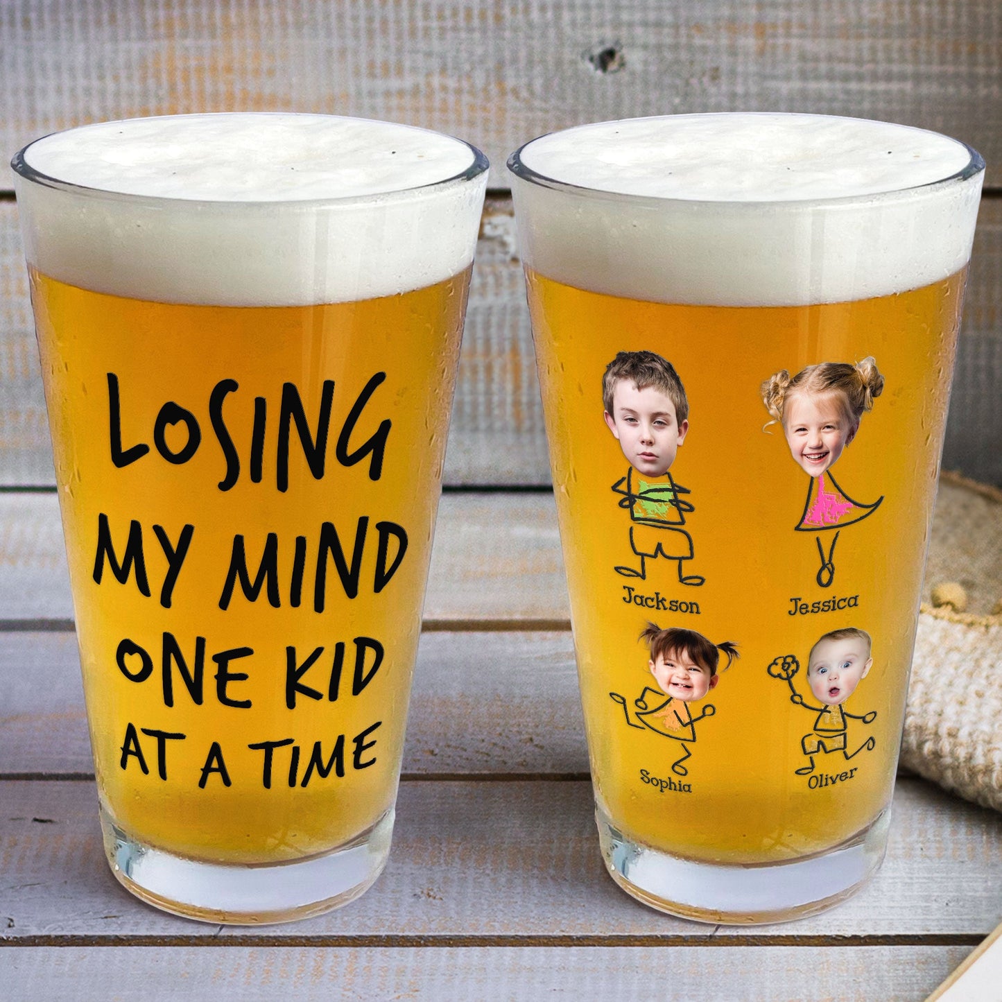 Losing My Mind One Kid At A Time - Personalized Photo Beer Glass