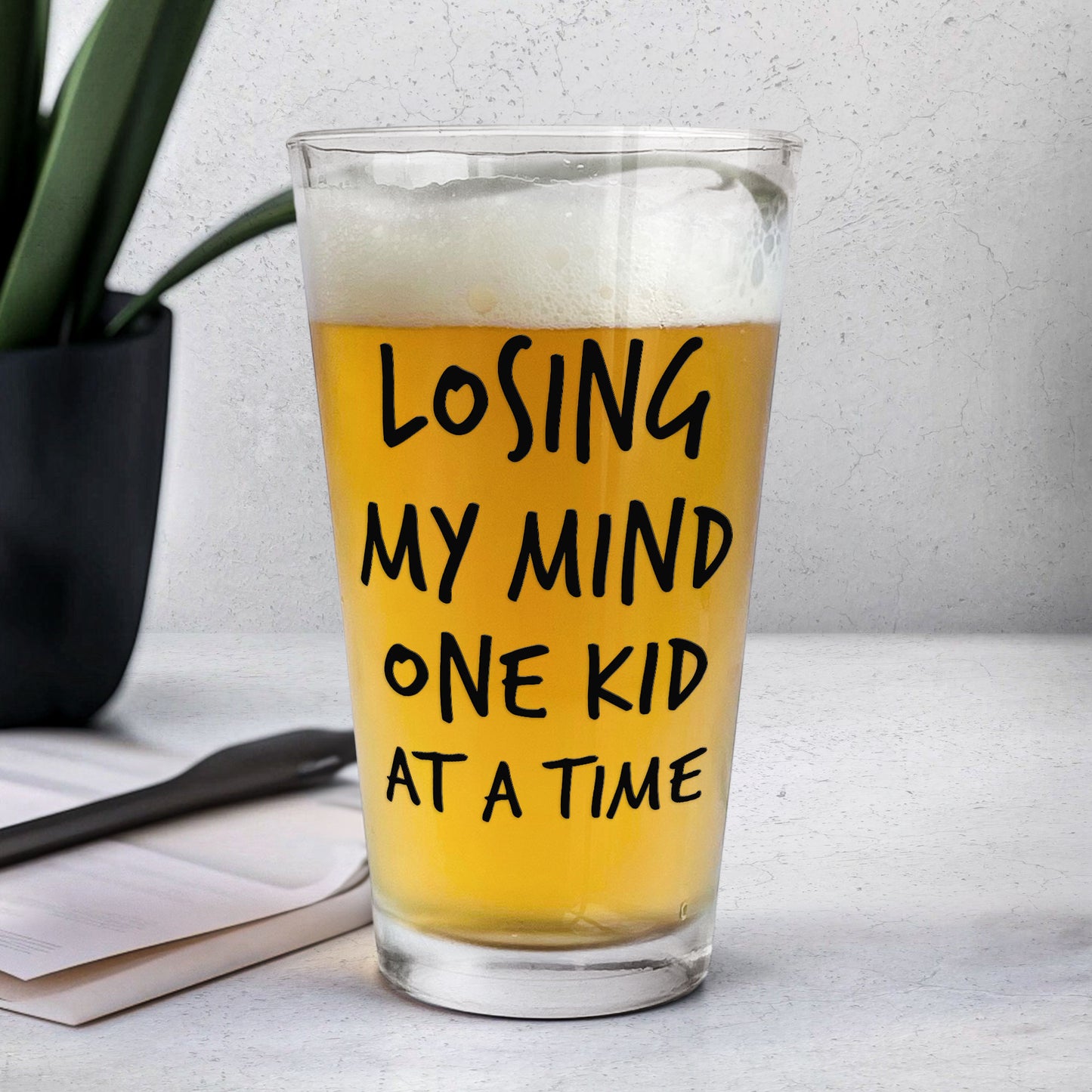 Losing My Mind One Kid At A Time - Personalized Photo Beer Glass