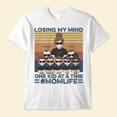Losing My Mind One Kid At A Time - Personalized Shirt - Mom and Kids Illustration