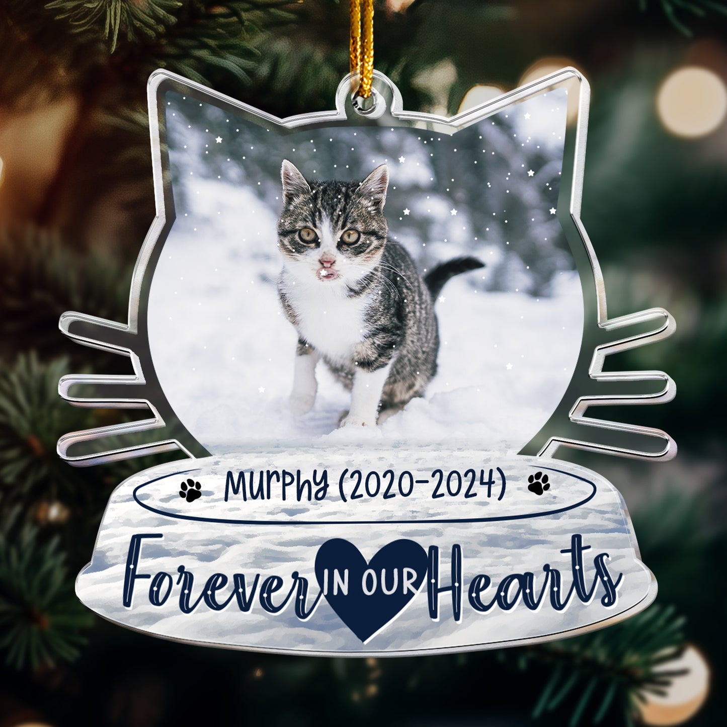 Loss Of Cat Forever In Our Hearts - Personalized Acrylic Photo Ornament