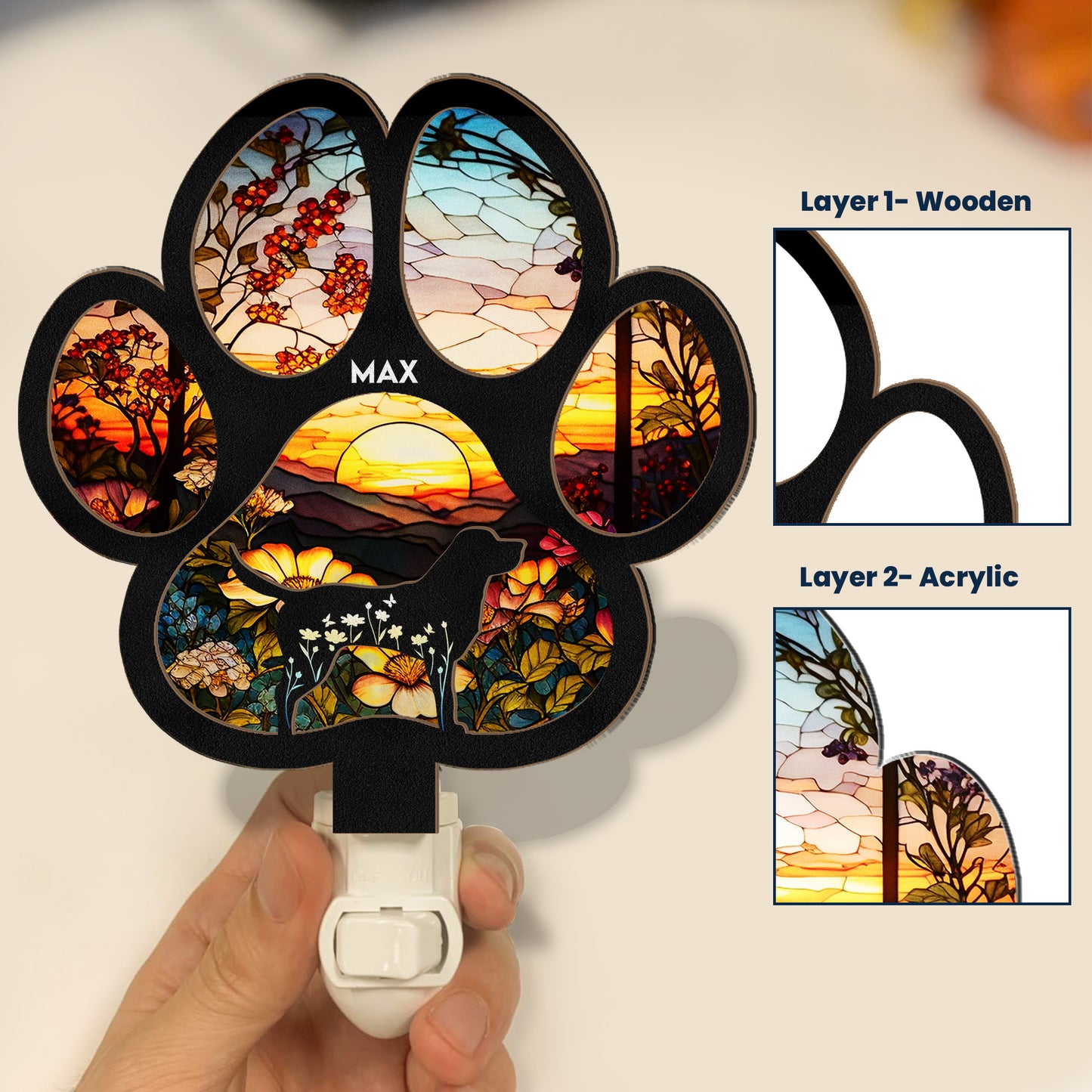 Loss Of Dog Memorial Gift For Dog Lovers - Personalized Wood And Acrylic Night Light