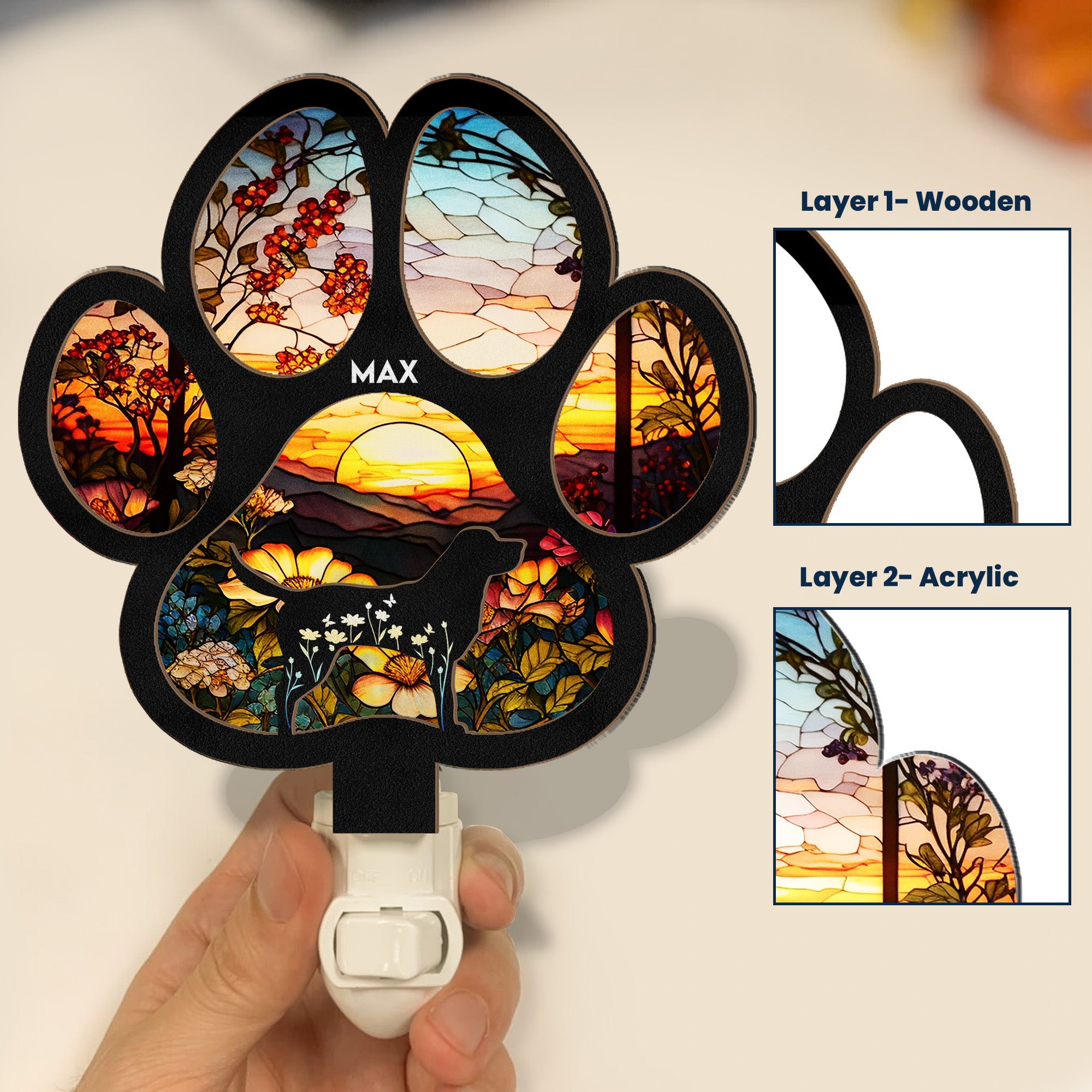 Loss Of Dog Memorial Gift For Dog Lovers - Personalized Wood And Acrylic Night Light