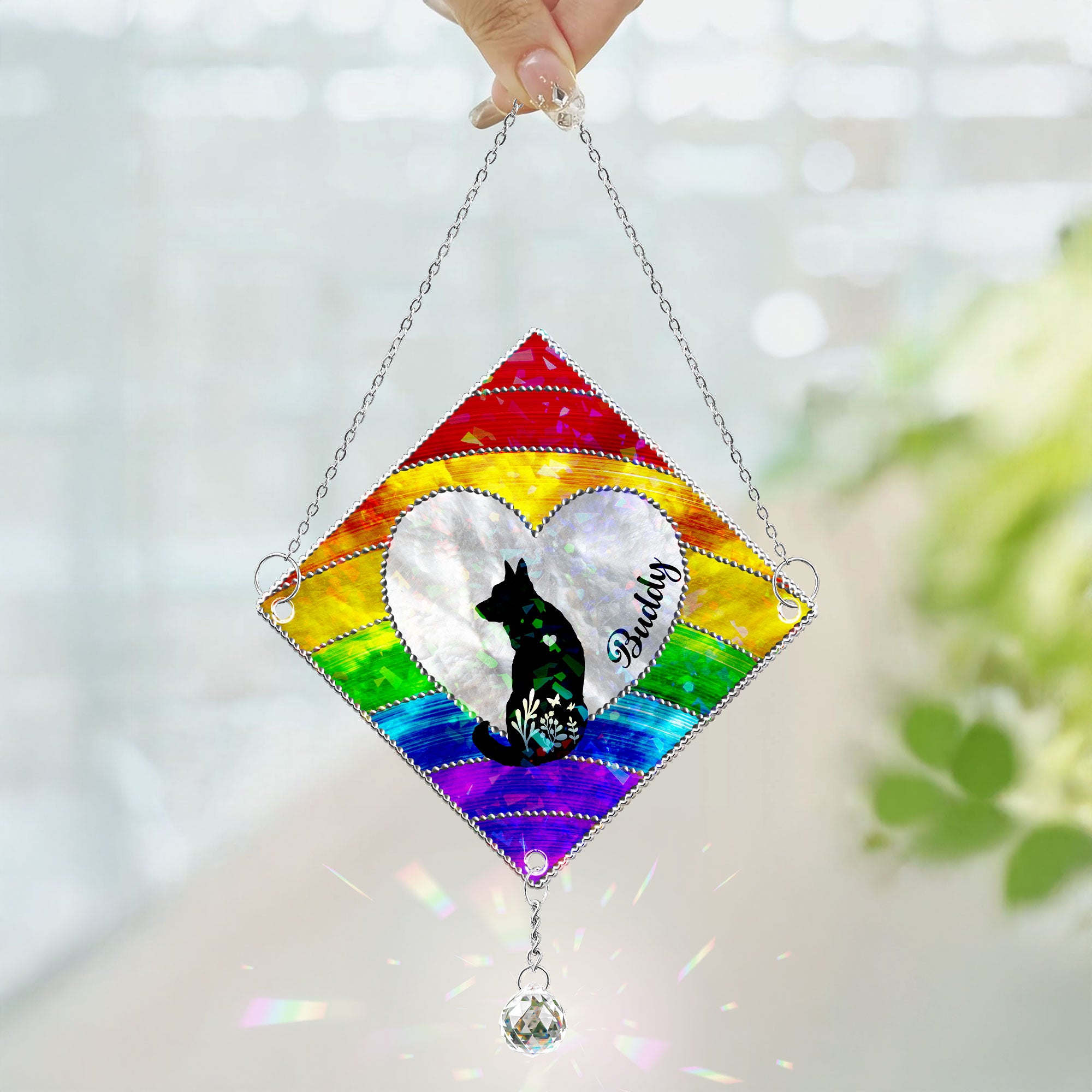 Loss Of Dog Silhouette - Personalized Acrylic Suncatcher With Crystal Ball Prism
