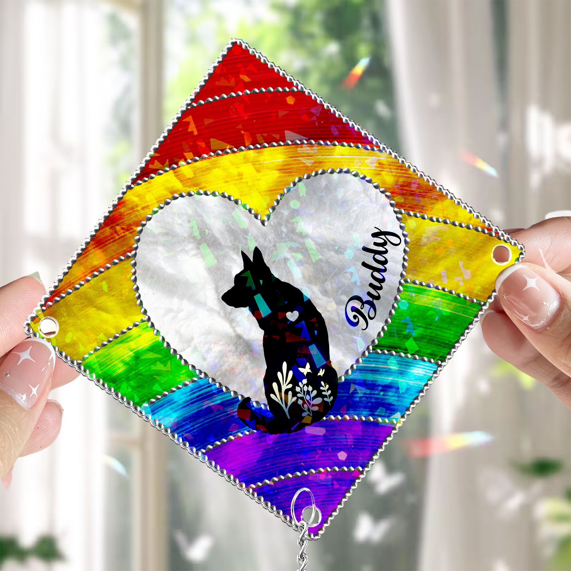 Loss Of Dog Silhouette - Personalized Acrylic Suncatcher With Crystal Ball Prism