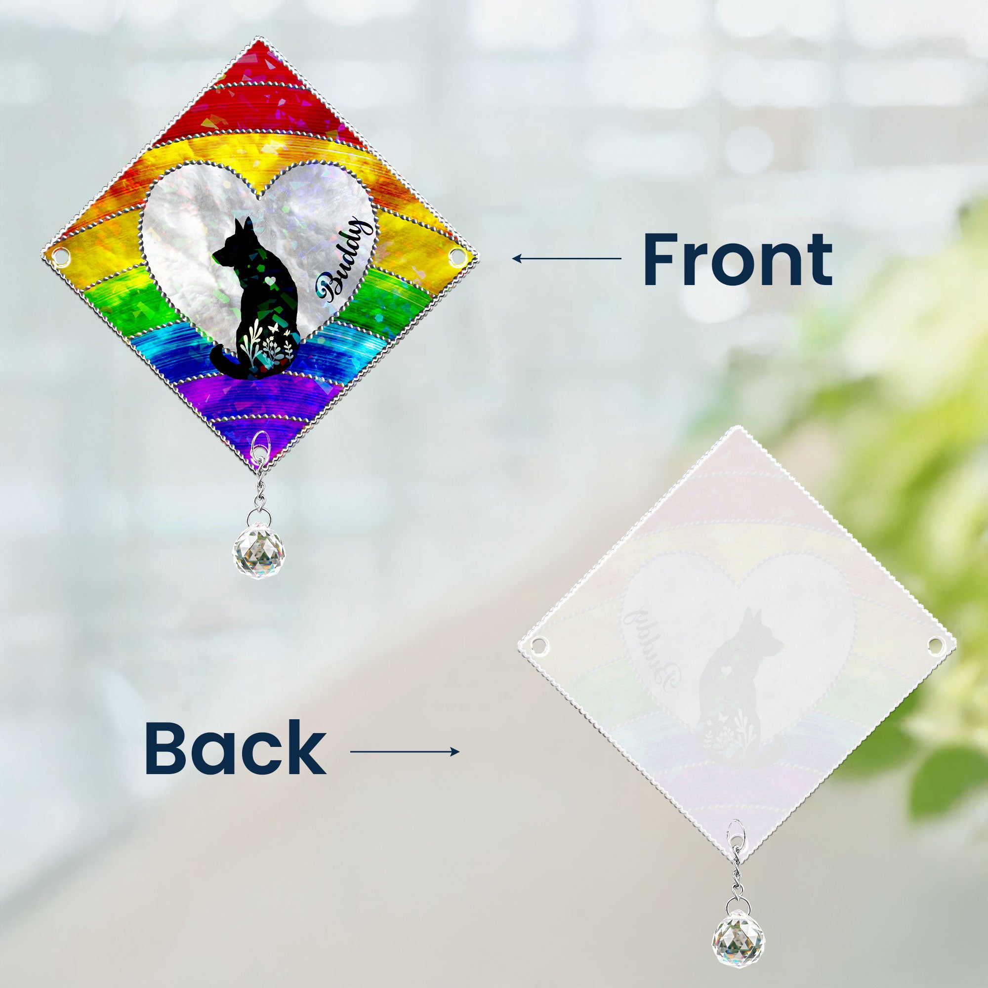 Loss Of Dog Silhouette - Personalized Acrylic Suncatcher With Crystal Ball Prism