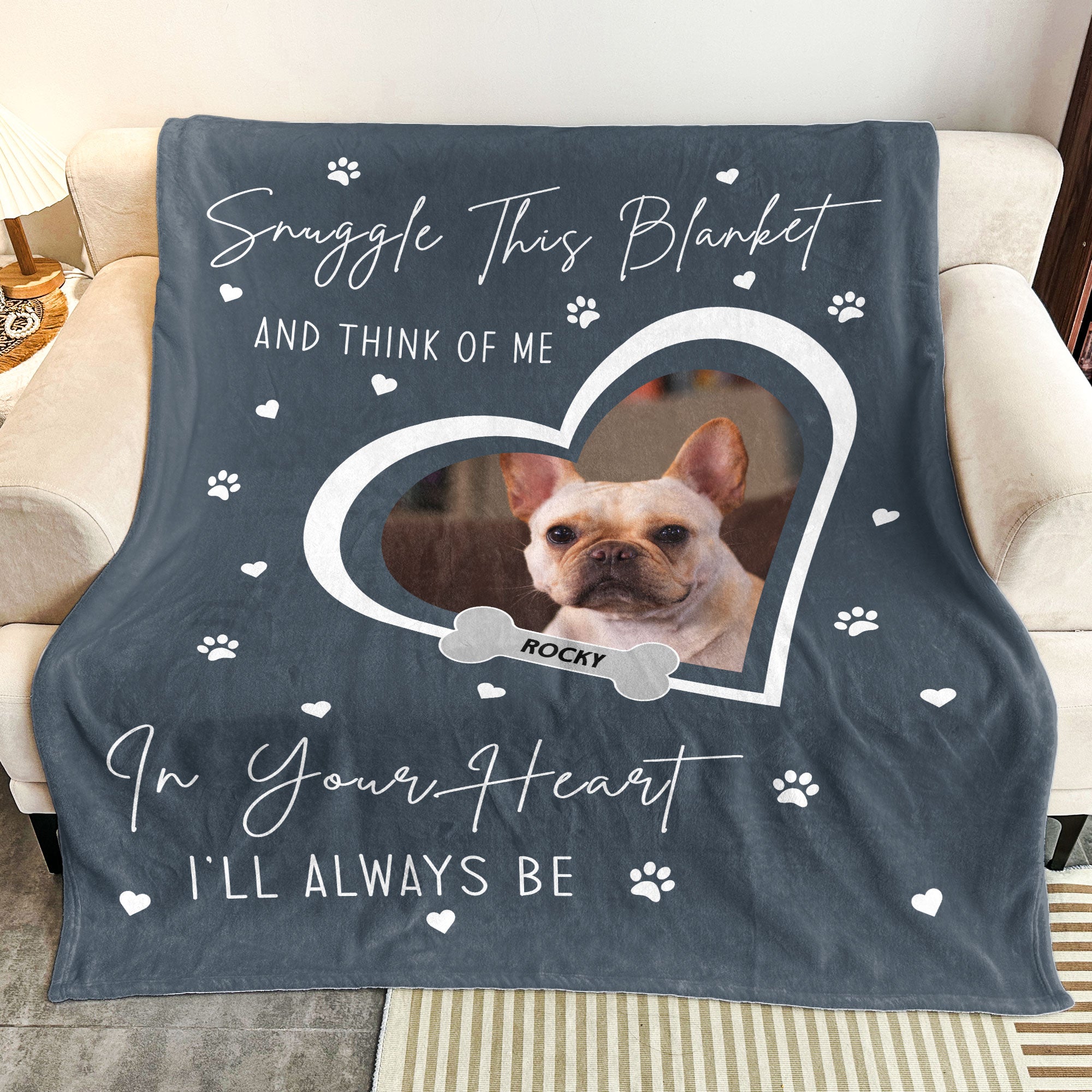 Loss Of Dog Snuggle This Blanket And Think Of Me - Personalized Photo Blanket