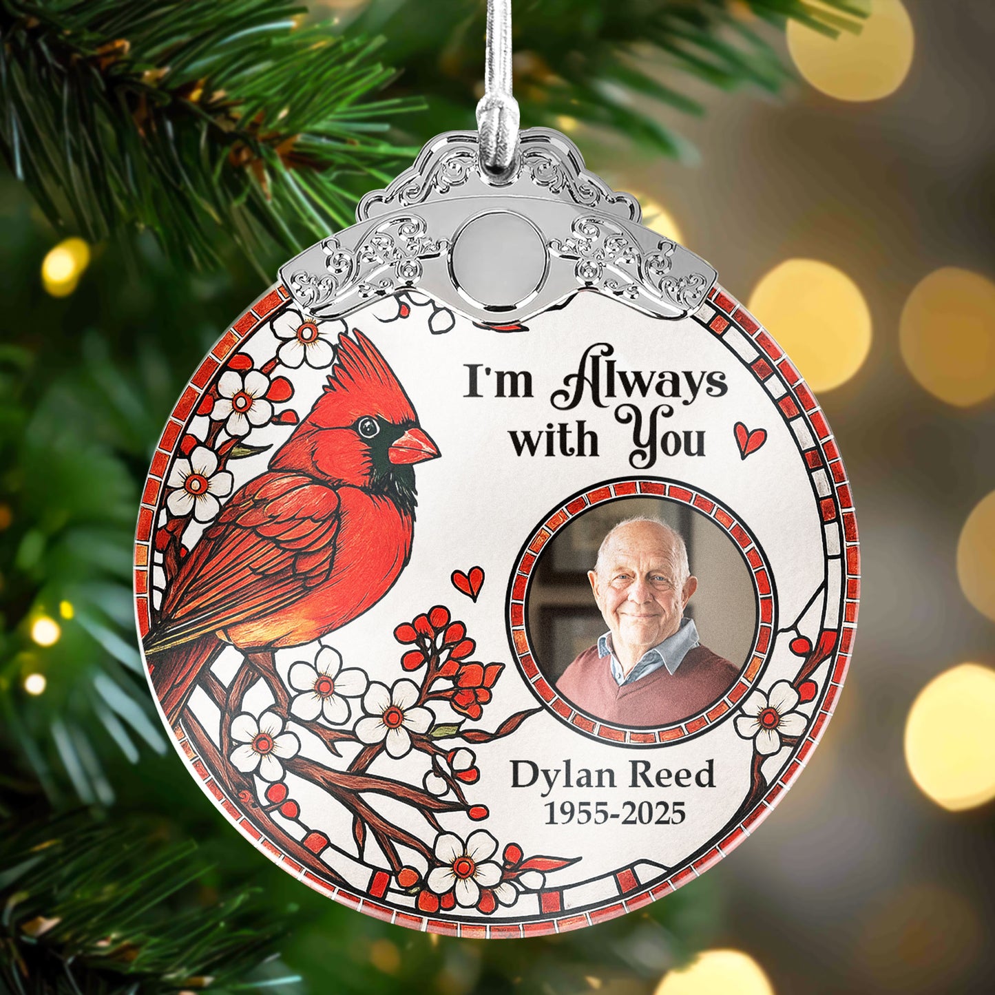 Loss Of Loved One I'm Always With You - Personalized Glass Photo Ornament With Silver Cap