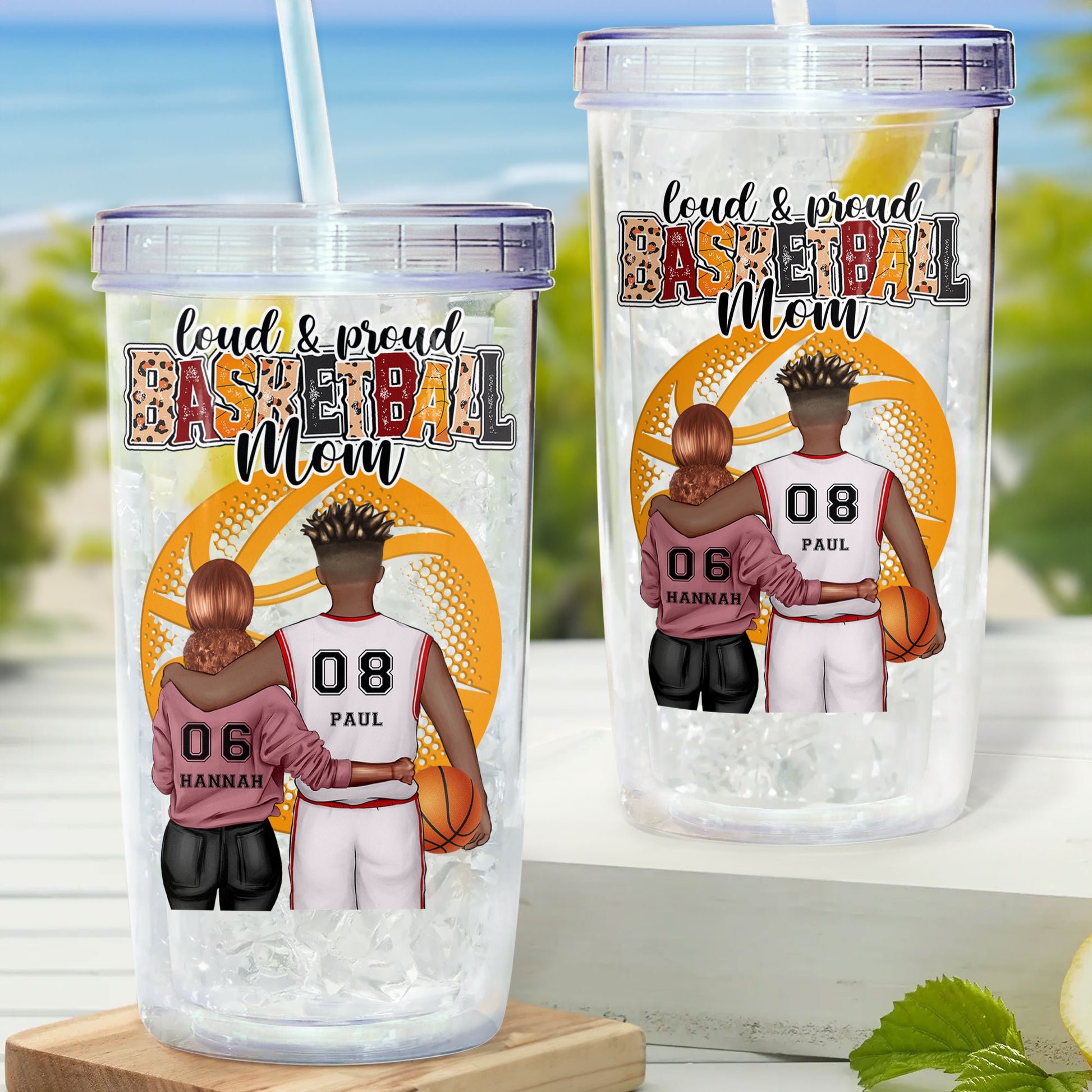 Loud & Proud Basketball Mom - Personalized Acrylic Insulated Tumbler With Straw
