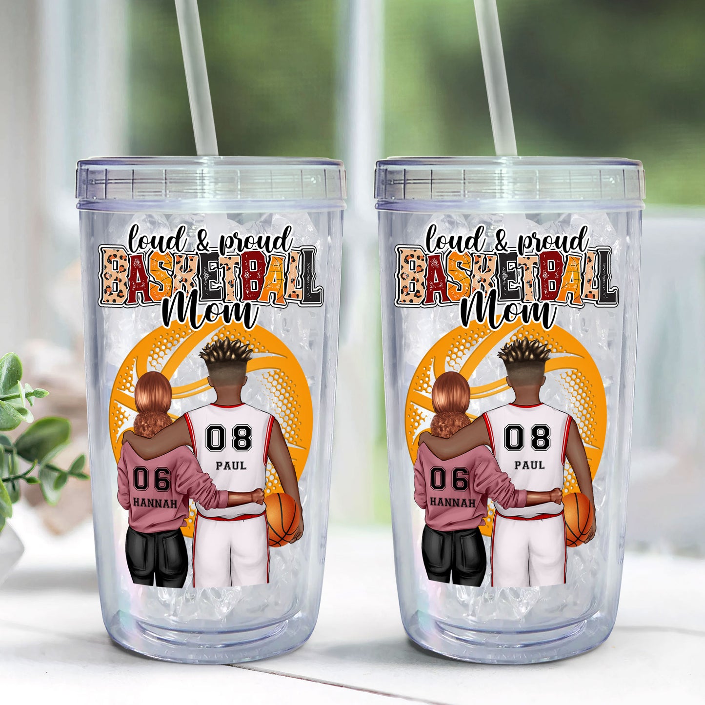 Loud & Proud Basketball Mom - Personalized Acrylic Insulated Tumbler With Straw