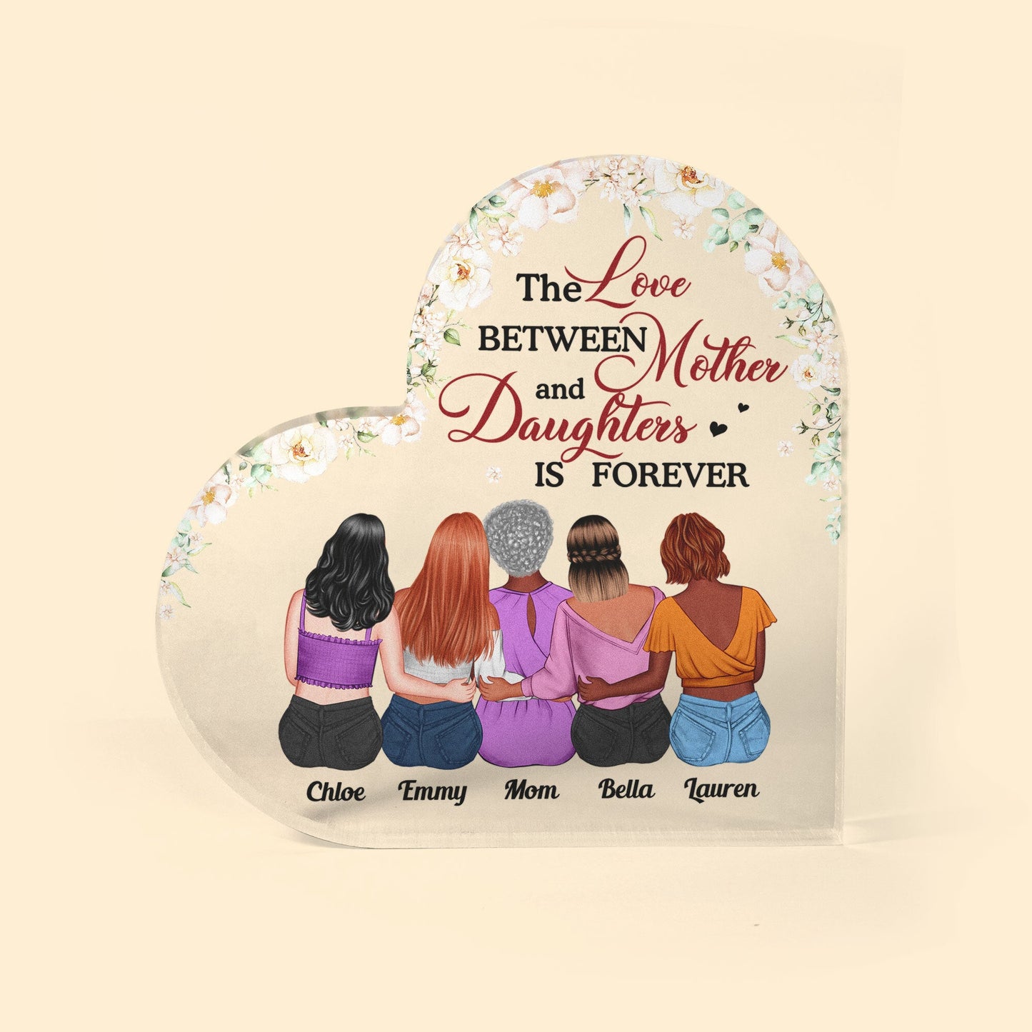 Love Between Mom & Daughters Is Forever - Personalized Heart Shaped Acrylic Plaque