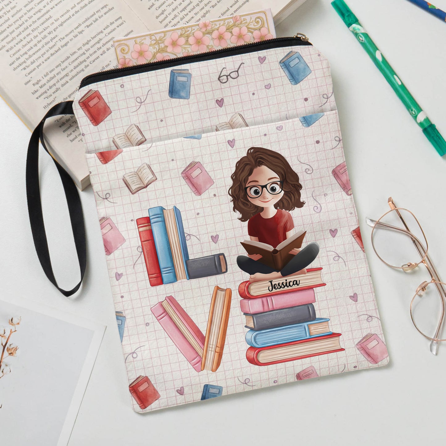 Love Book Cute Cartoon - Personalized Book Sleeve