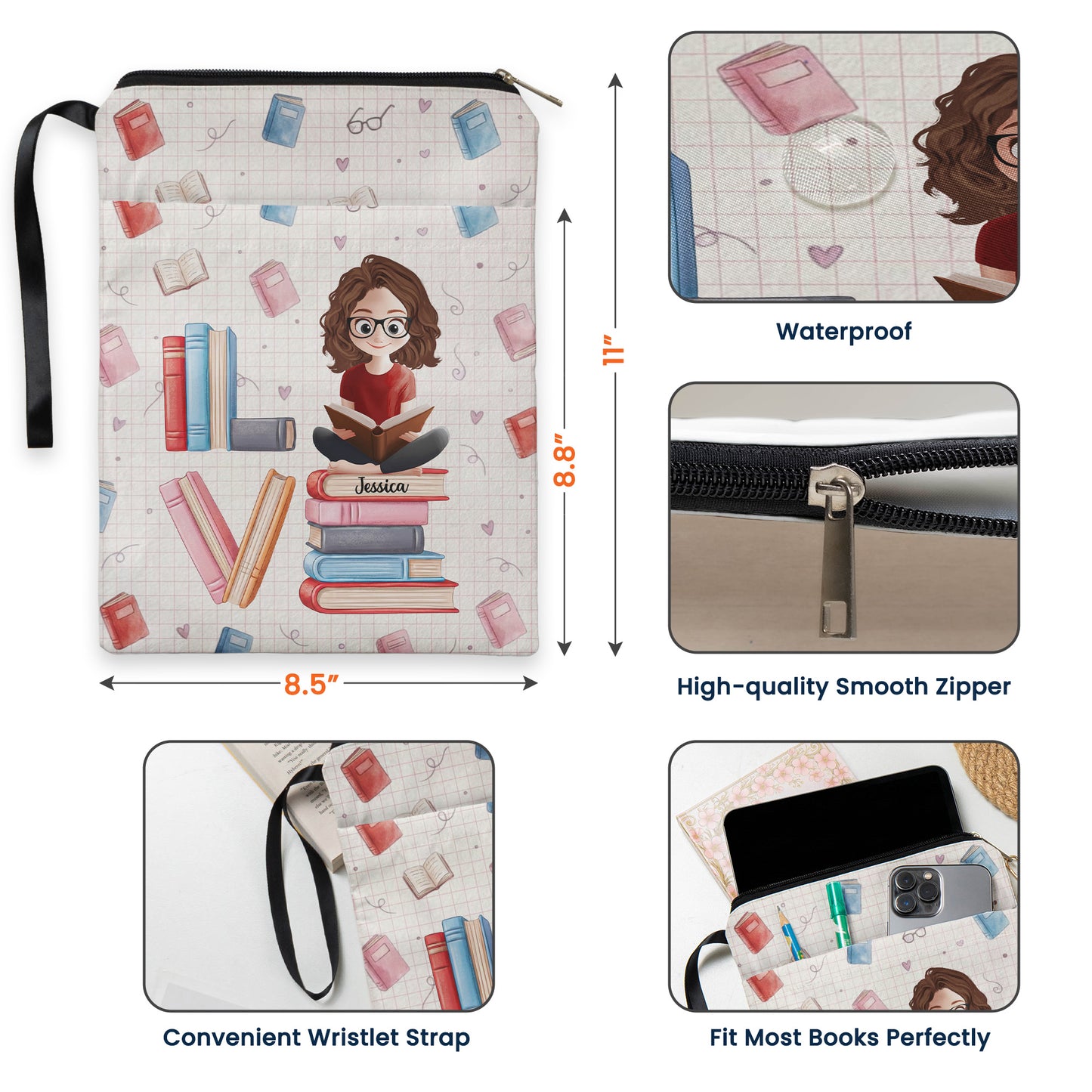 Love Book Cute Cartoon - Personalized Book Sleeve