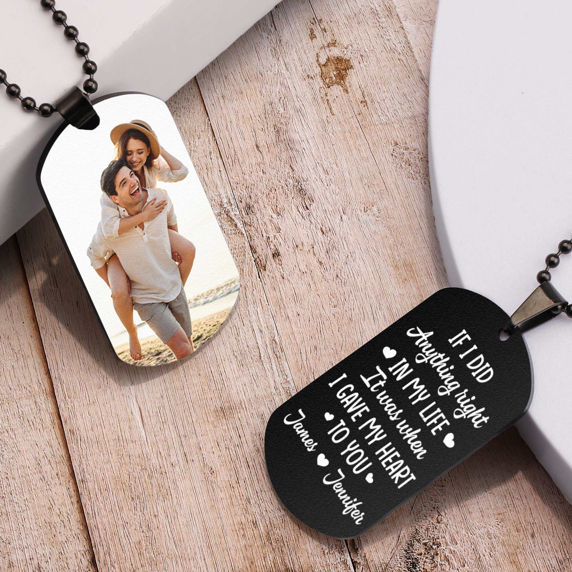 Love Infinity Gift For Couple - Personalized Photo Dog Tag Necklace