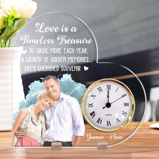 Love Is A Timeless Treasure Anniversary Gift - Personalized Acrylic Photo Desk Clock
