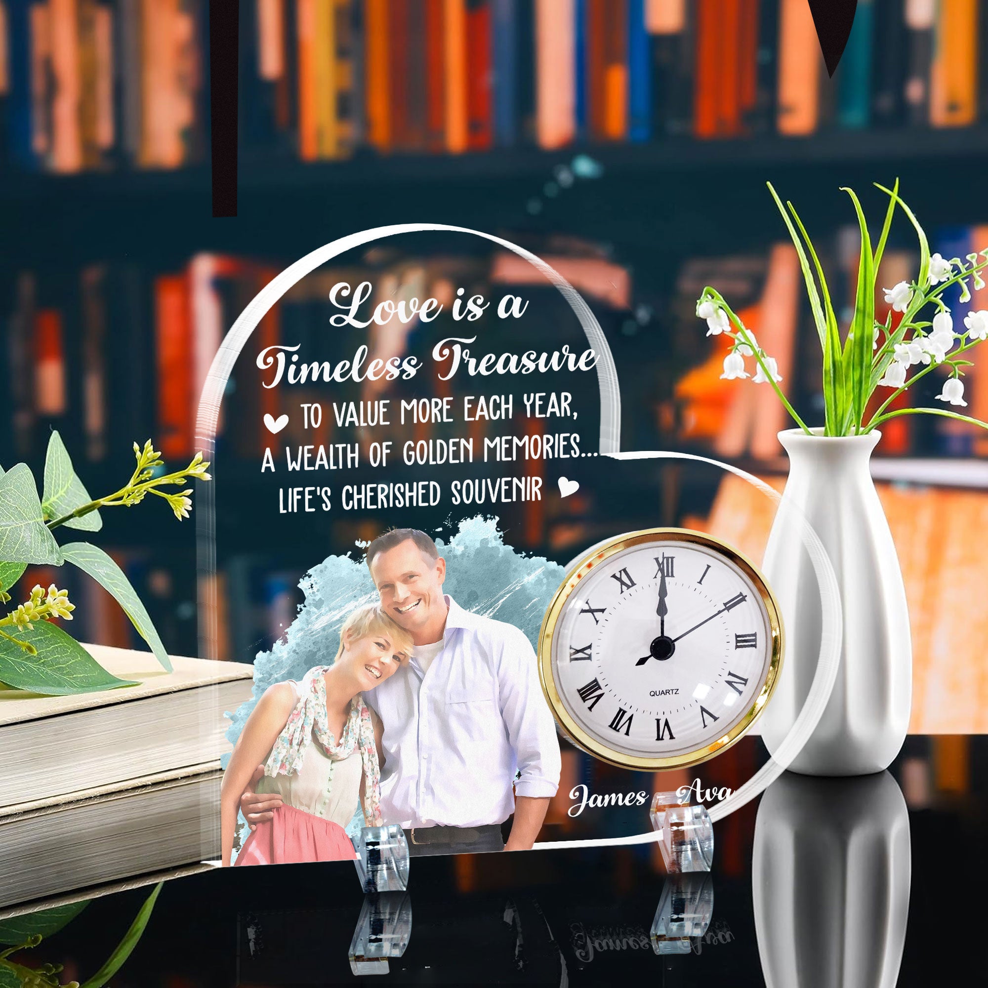 Love Is A Timeless Treasure Anniversary Gift - Personalized Acrylic Photo Desk Clock