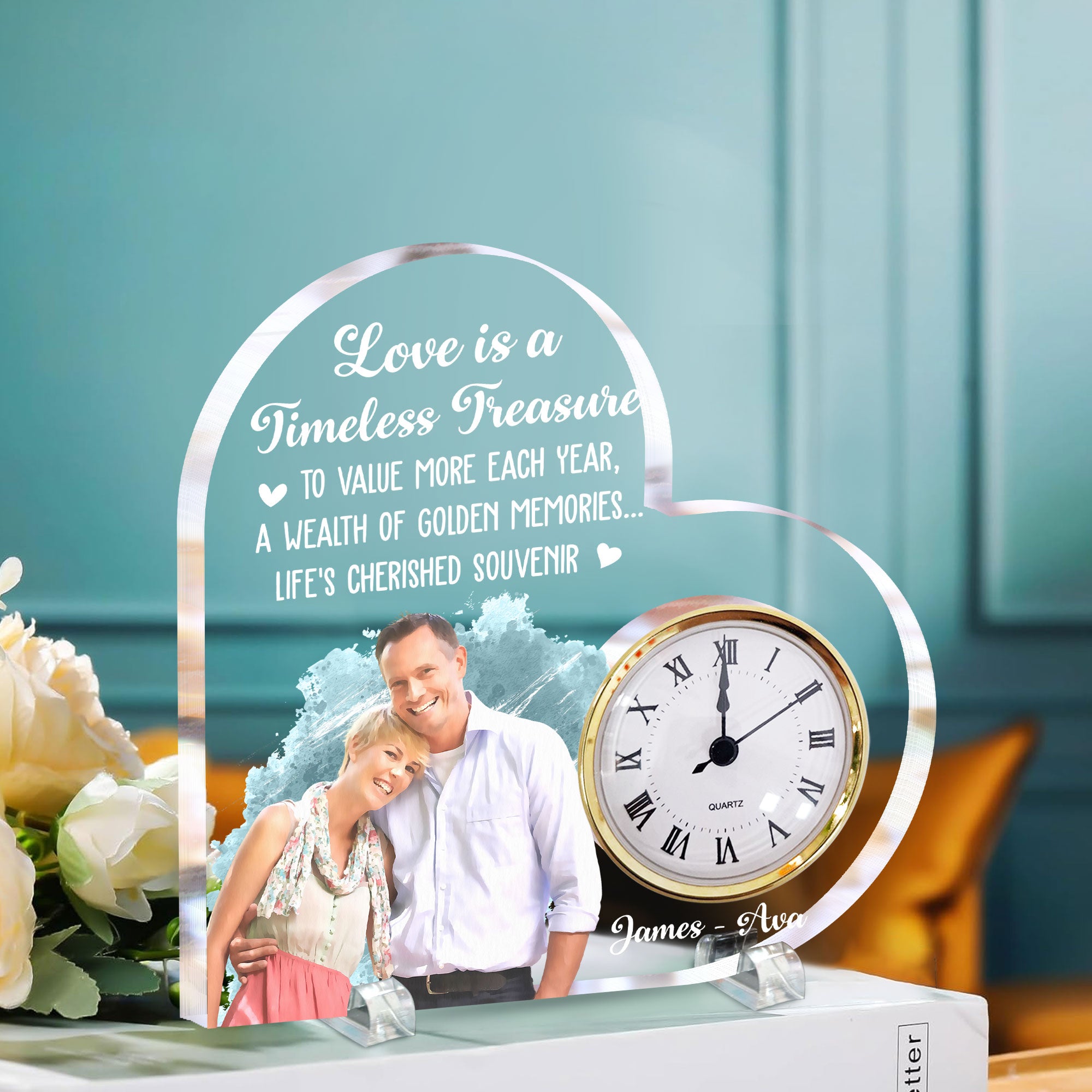Love Is A Timeless Treasure Anniversary Gift - Personalized Acrylic Photo Desk Clock