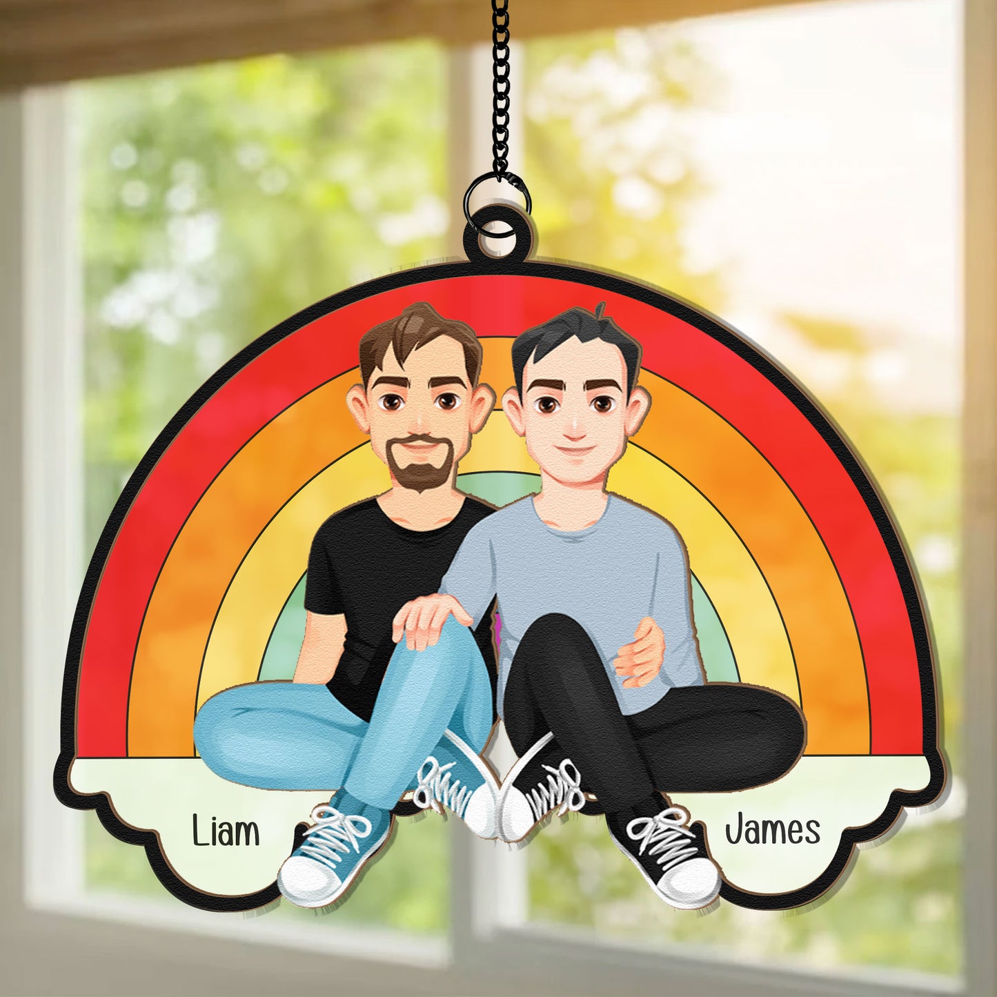 Love Is Love Rainbow - Personalized Window Hanging Suncatcher Ornament