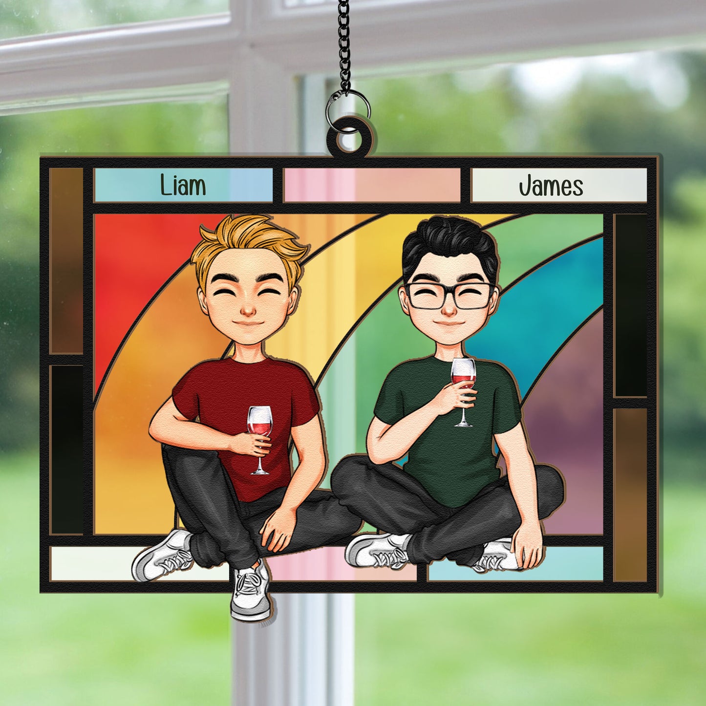 Love Is Love Rainbow Window - Personalized Window Hanging Suncatcher Ornament