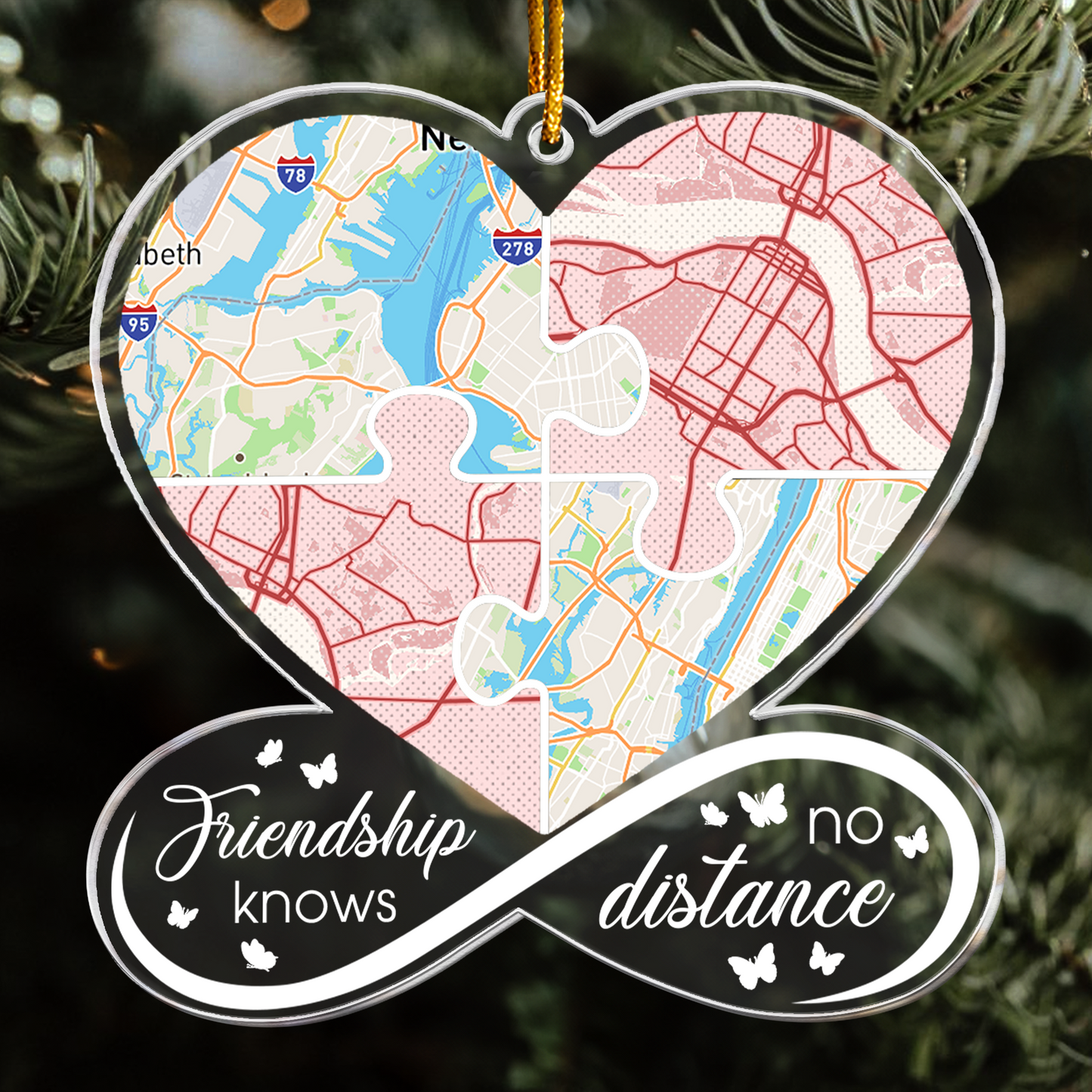 Long Distance Gifts For Family, Friends, Couples - Custom Maps - Personalized Acrylic Ornament