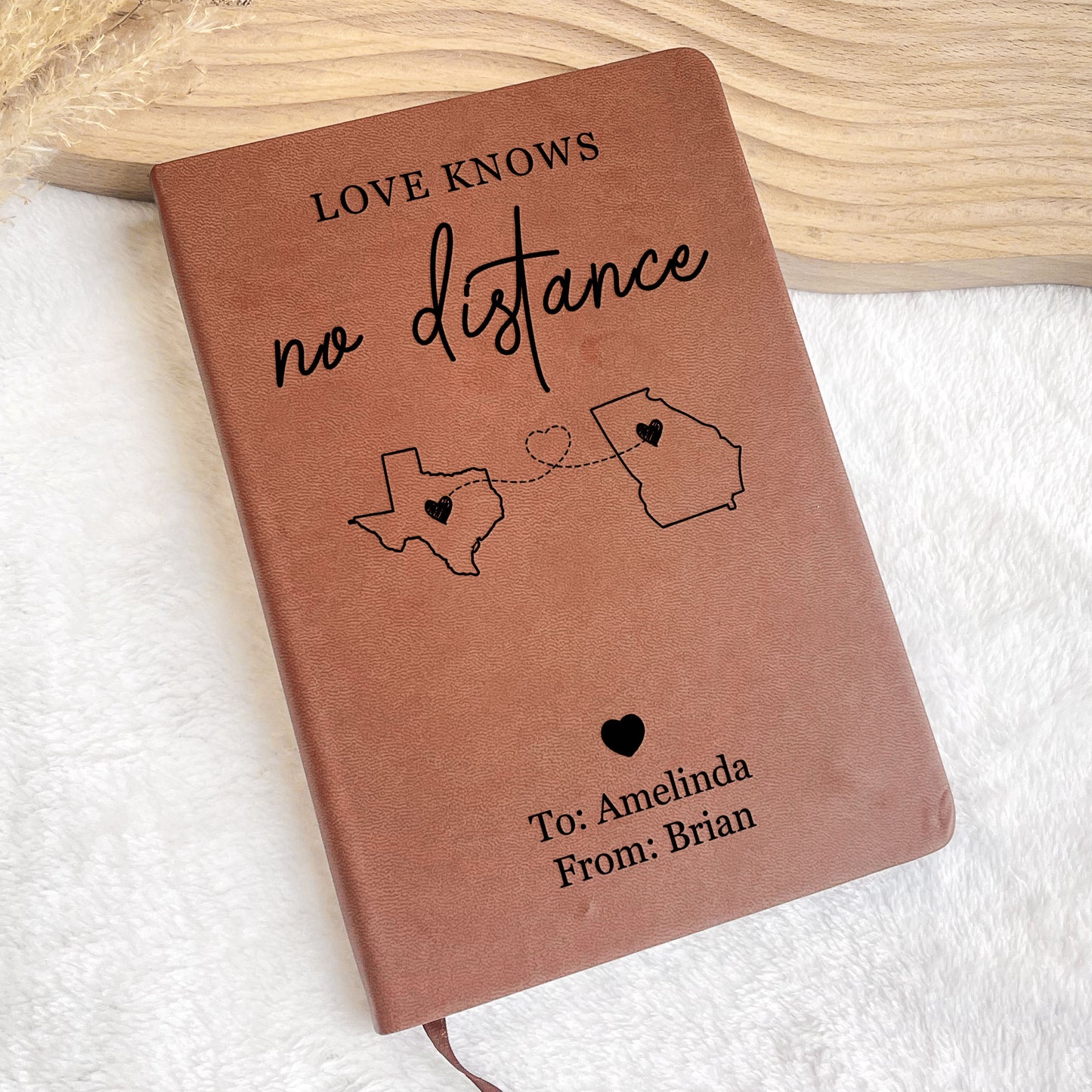 Love Knows No Distance Long Distance Relationship Gift - Personalized Leather Journal