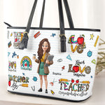 Love Teacher Life New Version - Personalized Leather Tote Bag