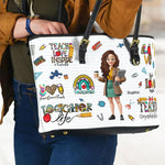 Love Teacher Life New Version - Personalized Leather Tote Bag