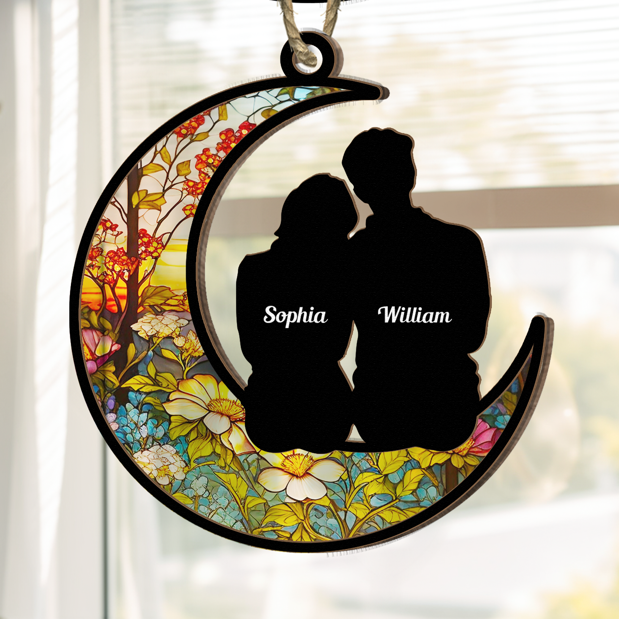 Love To The Moon And Back - Personalized Suncatcher Ornament