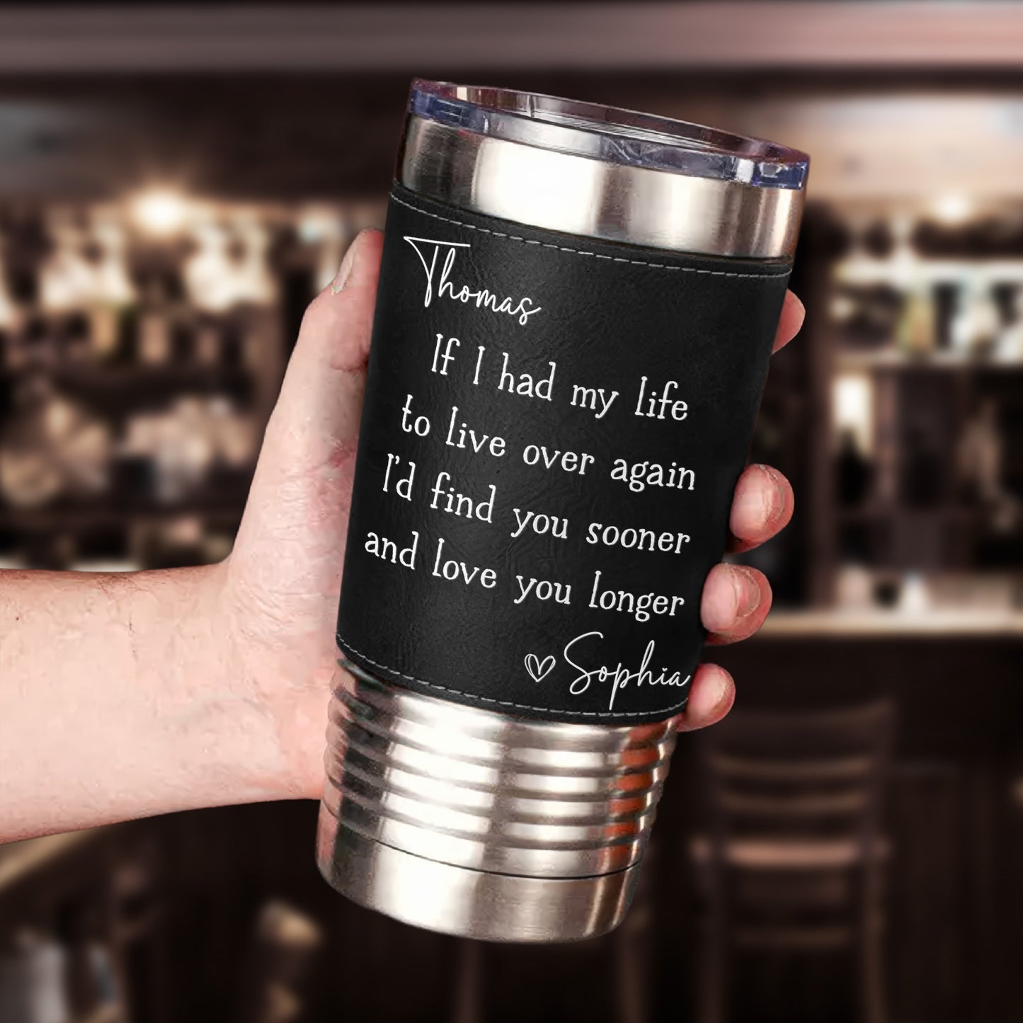 Love You Longer Anniversary Gift Valentine's Day Gift For Husband - Personalized 20oz Leather Wrapped Tumbler