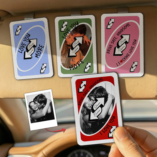 Love You More Playing Card Custom Couples Photo Trendy Gift - Personalized Wooden Photo Car Visor Clip
