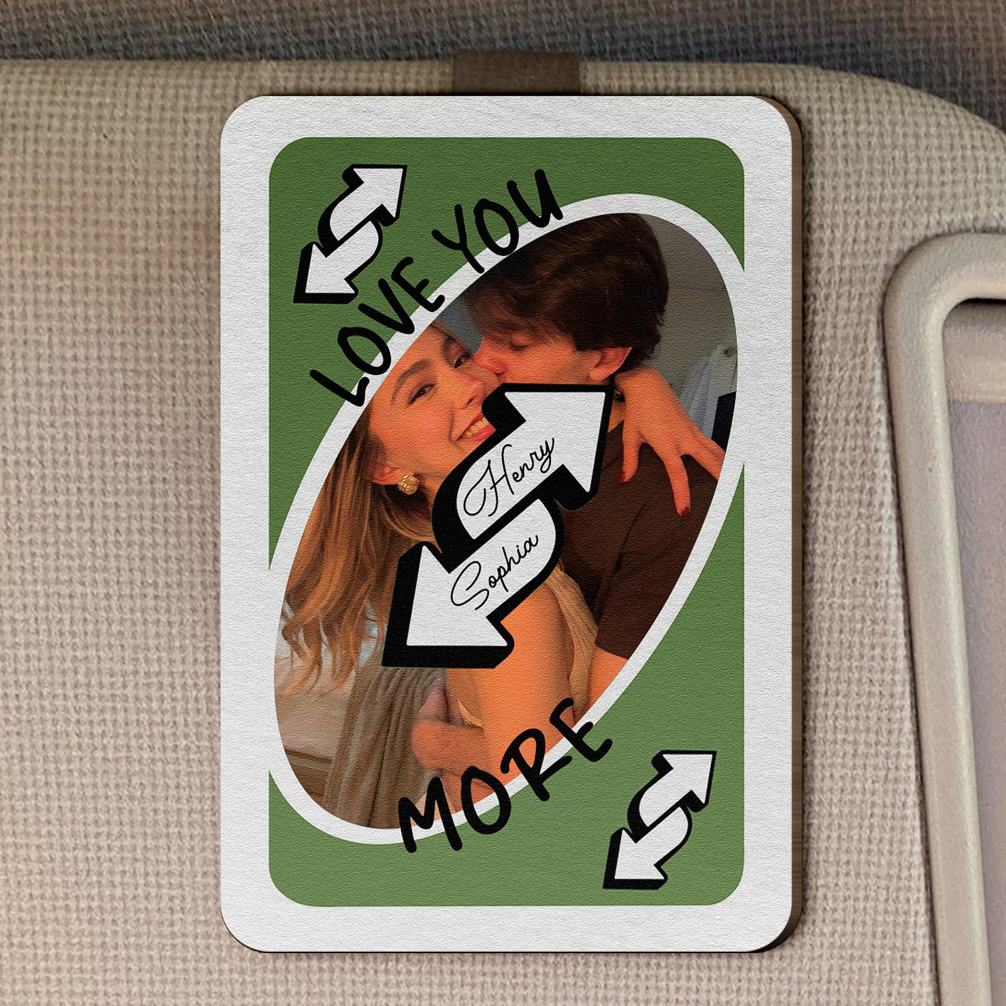 Love You More Playing Card Custom Couples Photo Trendy Gift - Personalized Wooden Photo Car Visor Clip