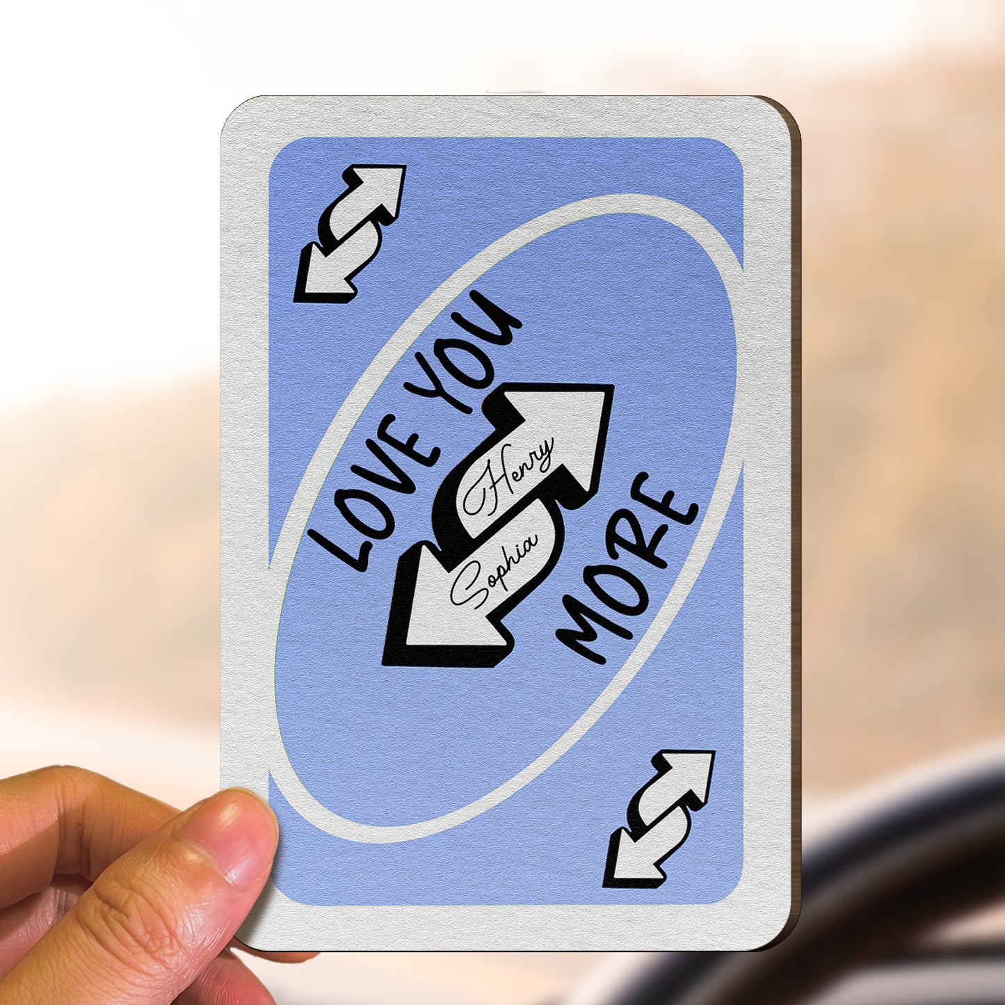 Love You More Playing Card Custom Couples Photo Trendy Gift - Personalized Wooden Photo Car Visor Clip