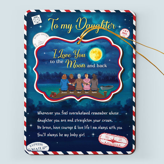 Love You To The Moon And Back - Personalized Christmas Wooden Card With Pop Our Ornament - Christmas Gift For Daughters, Sons