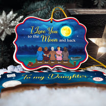 Love You To The Moon And Back - Personalized Christmas Wooden Card With Pop Our Ornament - Christmas Gift For Daughters, Sons