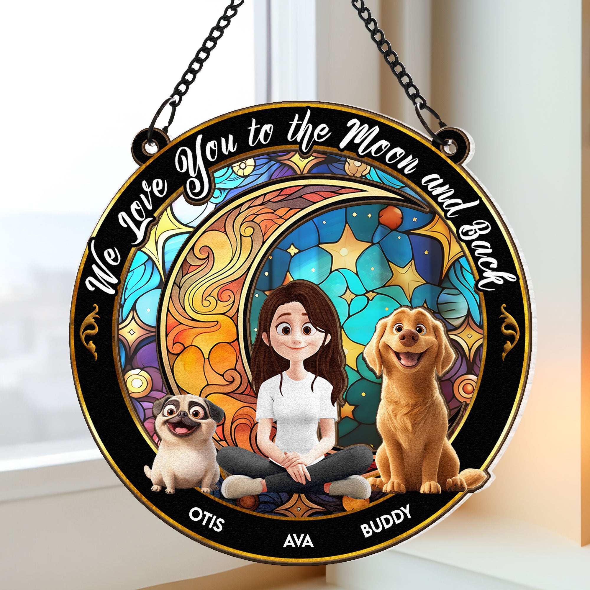 Love You To The Moon And Back - Personalized Window Hanging Suncatcher Ornament