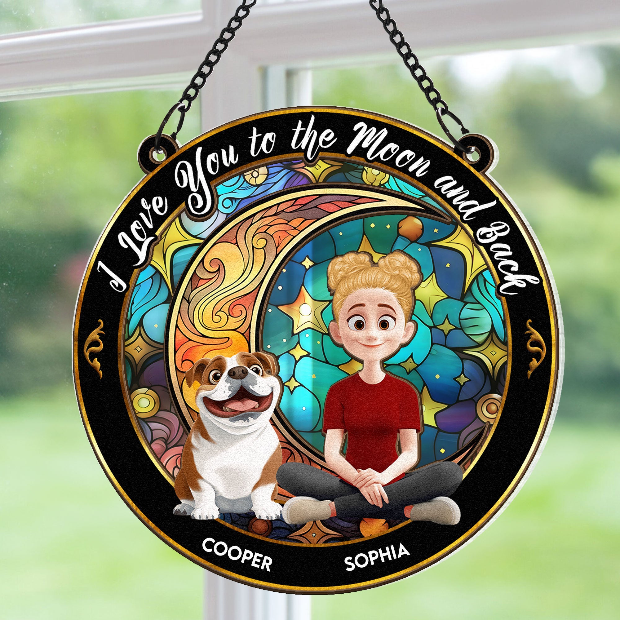 Love You To The Moon And Back - Personalized Window Hanging Suncatcher Ornament