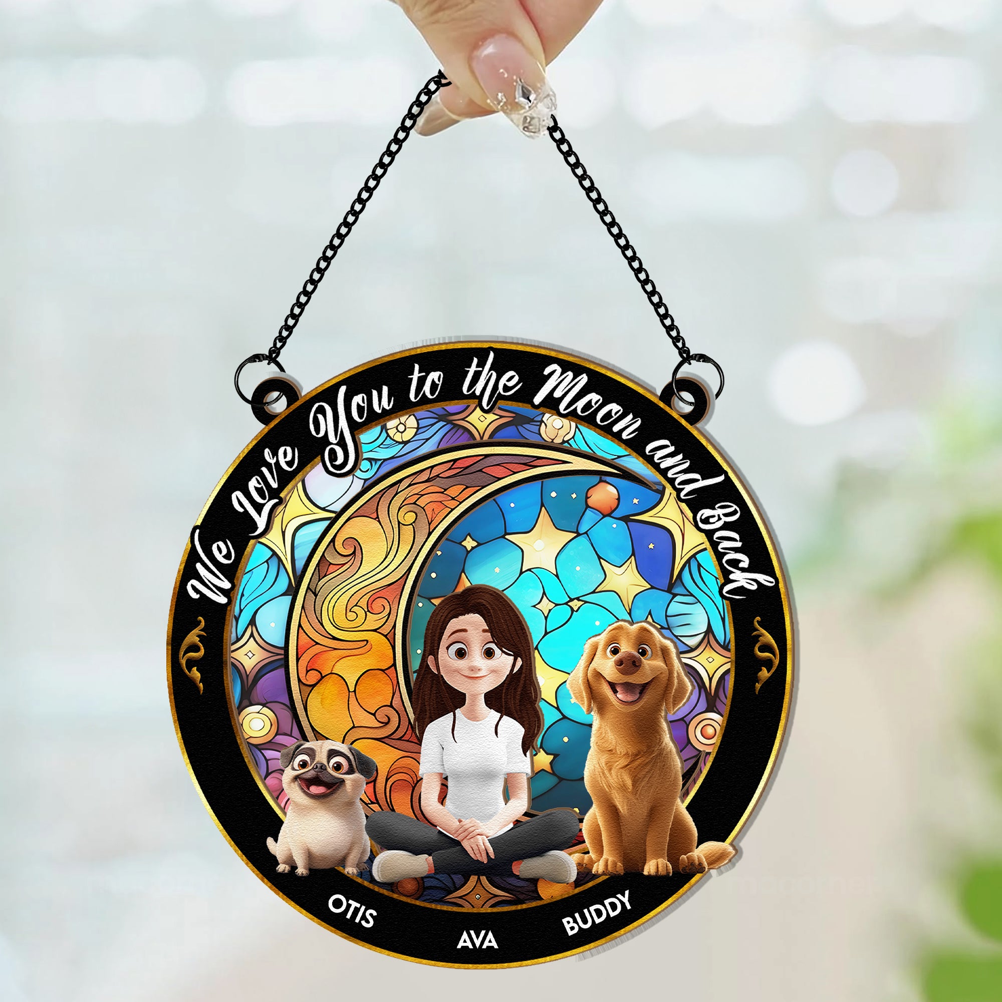 Love You To The Moon And Back - Personalized Window Hanging Suncatcher Ornament