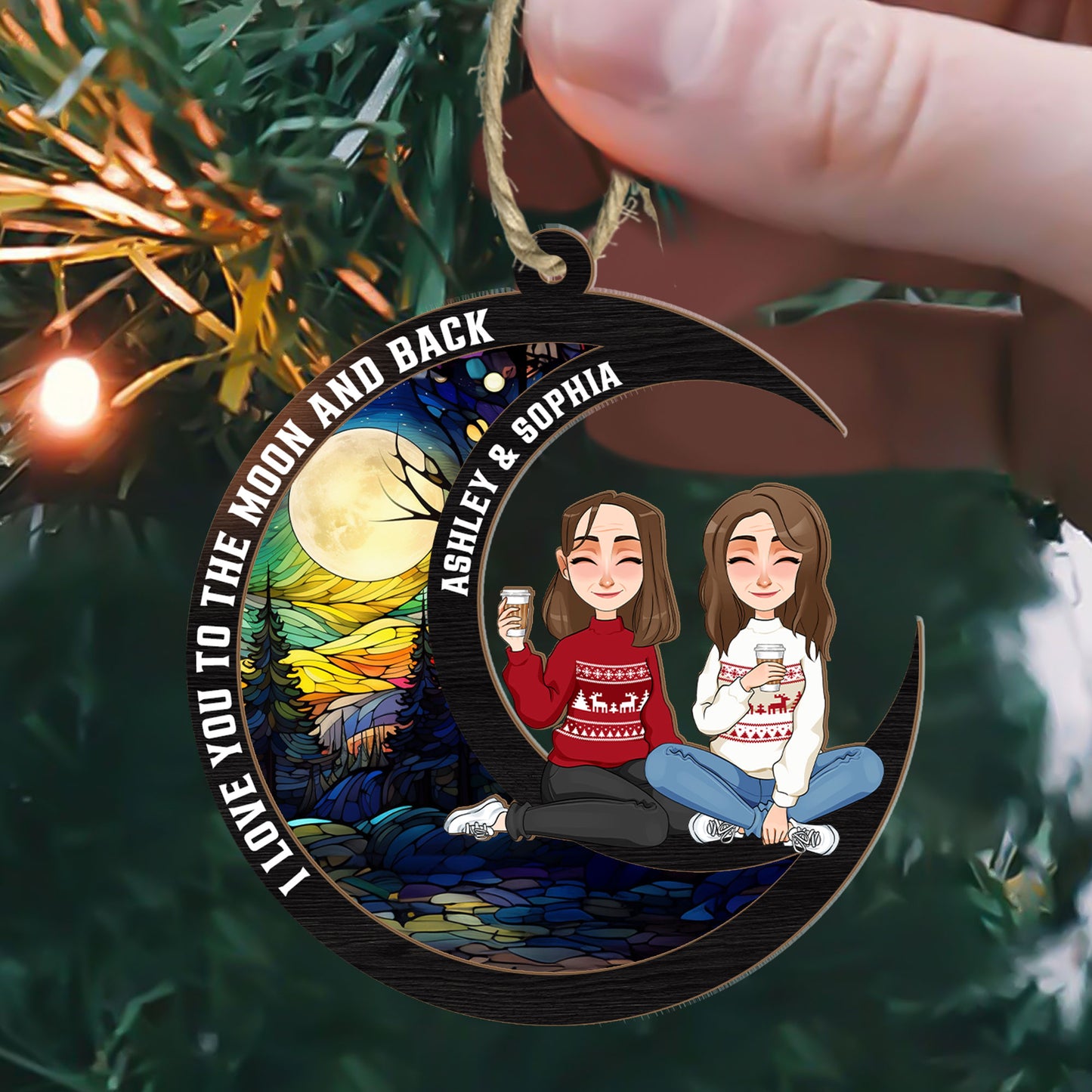Love You To The Moon & Back - Sibling Version - Personalized Suncatcher Ornament