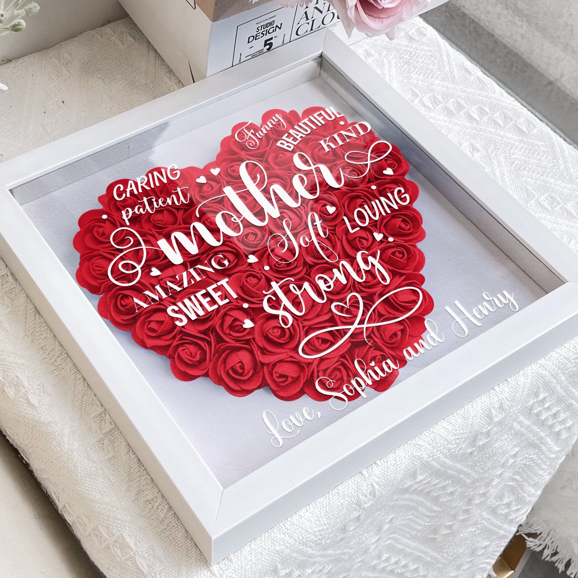 Loving Amazing Caring Mother Gift For Mom - Personalized Flower Shadow Box