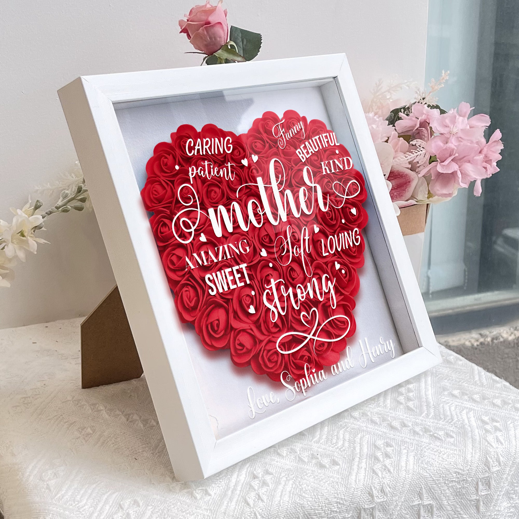 Loving Amazing Caring Mother Gift For Mom - Personalized Flower Shadow Box