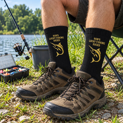 Lucky Fishing Socks - For Fishing Lovers, Dad, Grandpa - Personalized Embroidered Socks