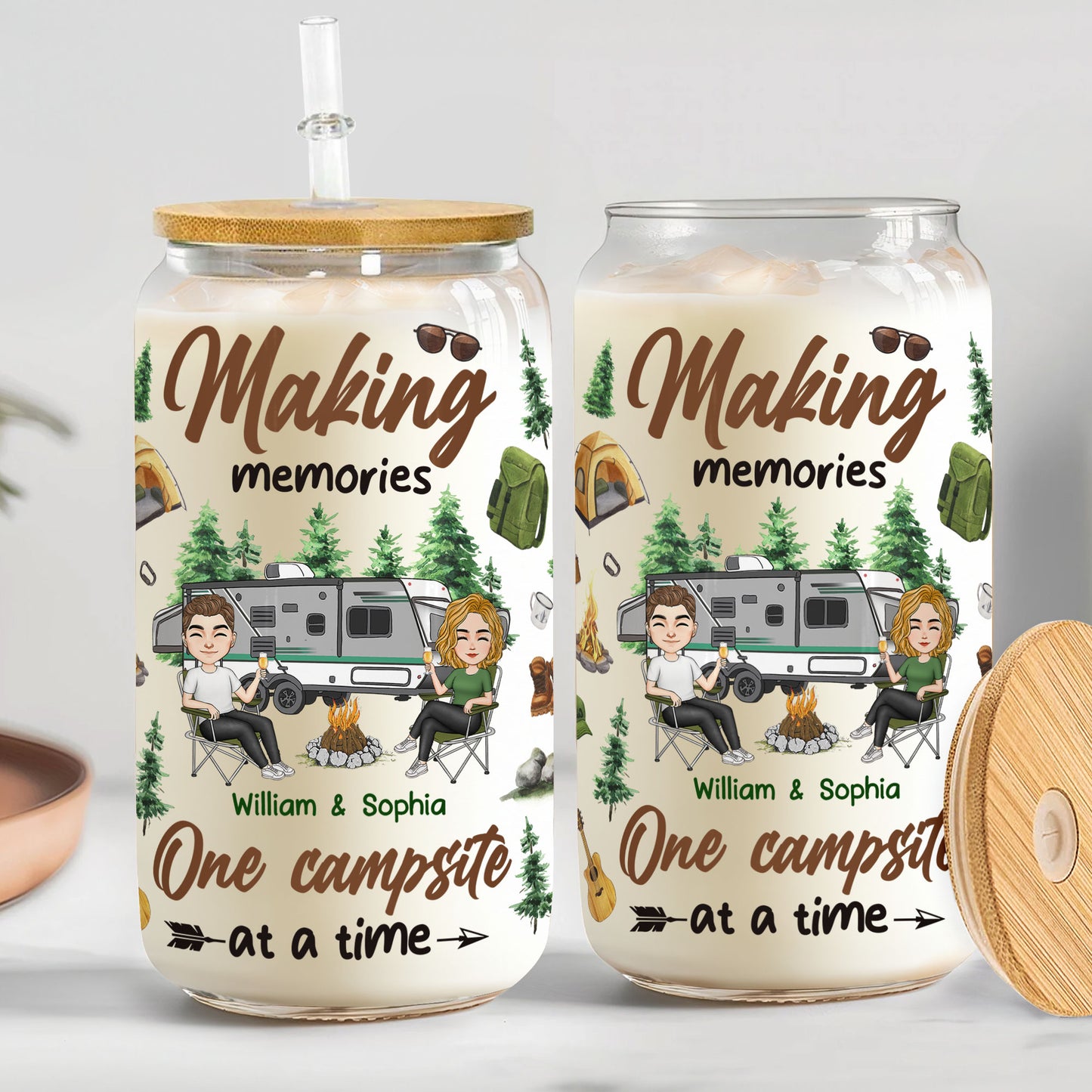 Making Memories One Campsite At A Time - Personalized Clear Glass Cup