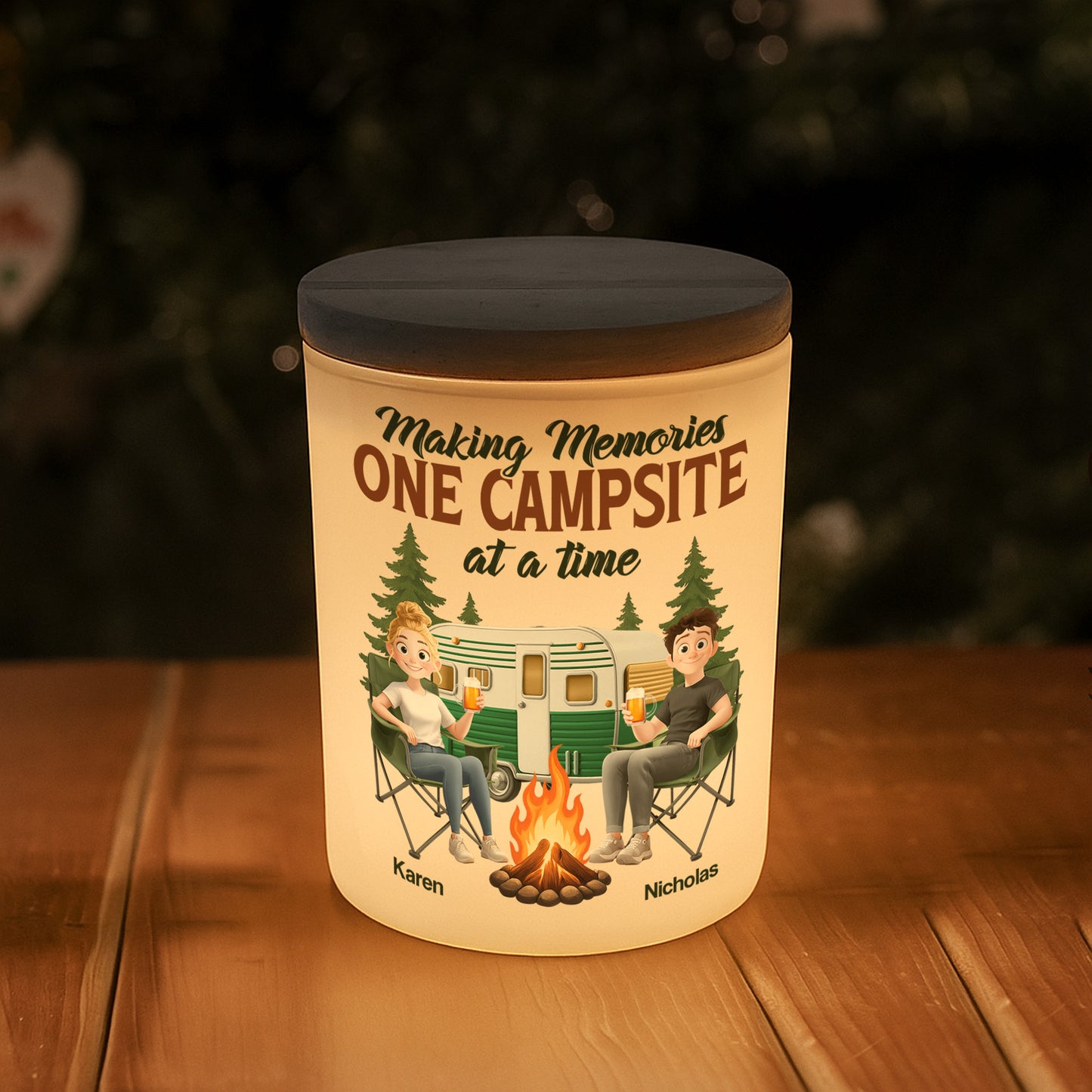 Making Memories One Campsite At A Time - Personalized LED Tea Light Holder