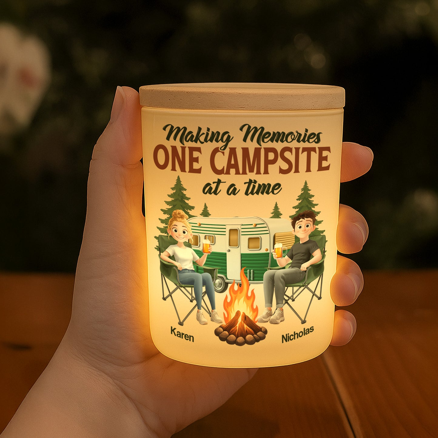 Making Memories One Campsite At A Time - Personalized LED Tea Light Holder