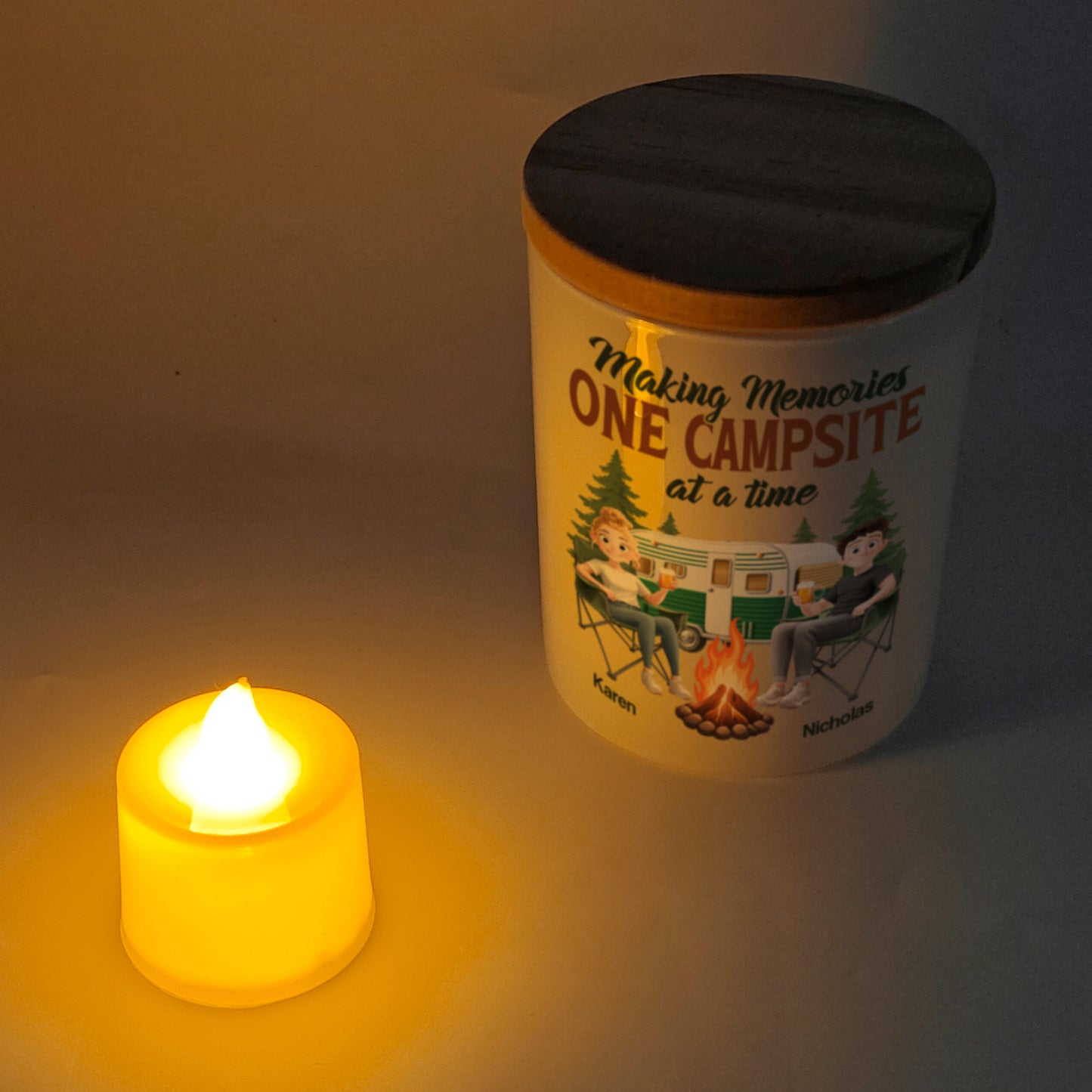 Making Memories One Campsite At A Time - Personalized LED Tea Light Holder