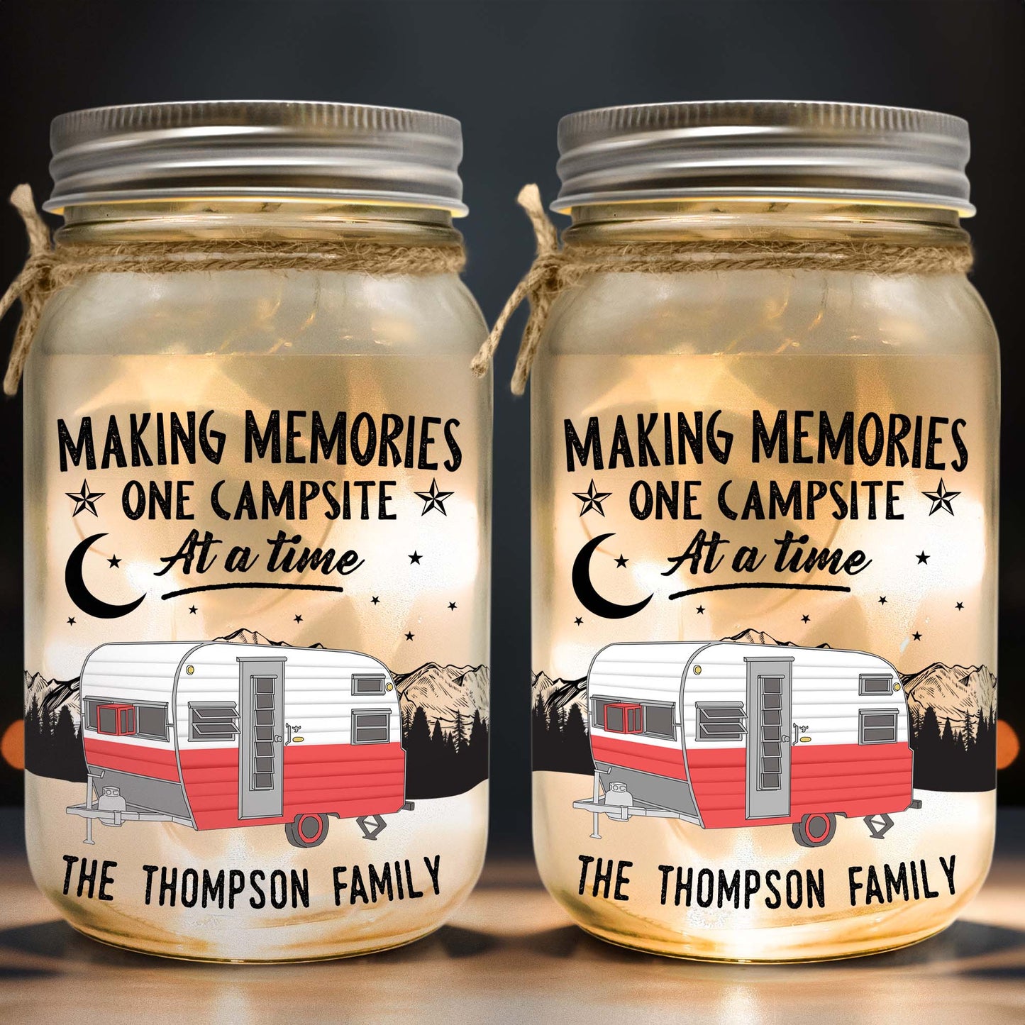 Making Memories One Campsite At A Time - Personalized Photo Mason Jar Light