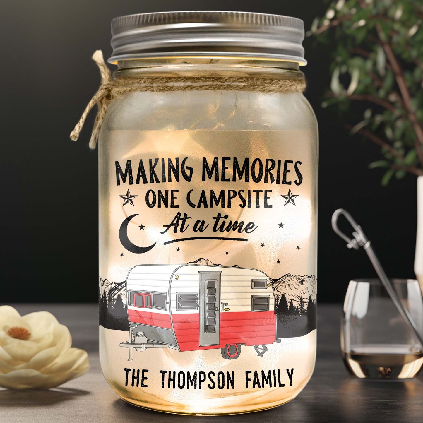 Making Memories One Campsite At A Time - Personalized Photo Mason Jar Light