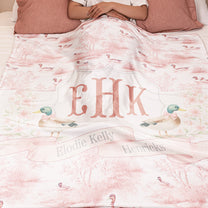 Mallard Duck Monogram Toile De Jouy Gift For Kid - Personalized Blanket