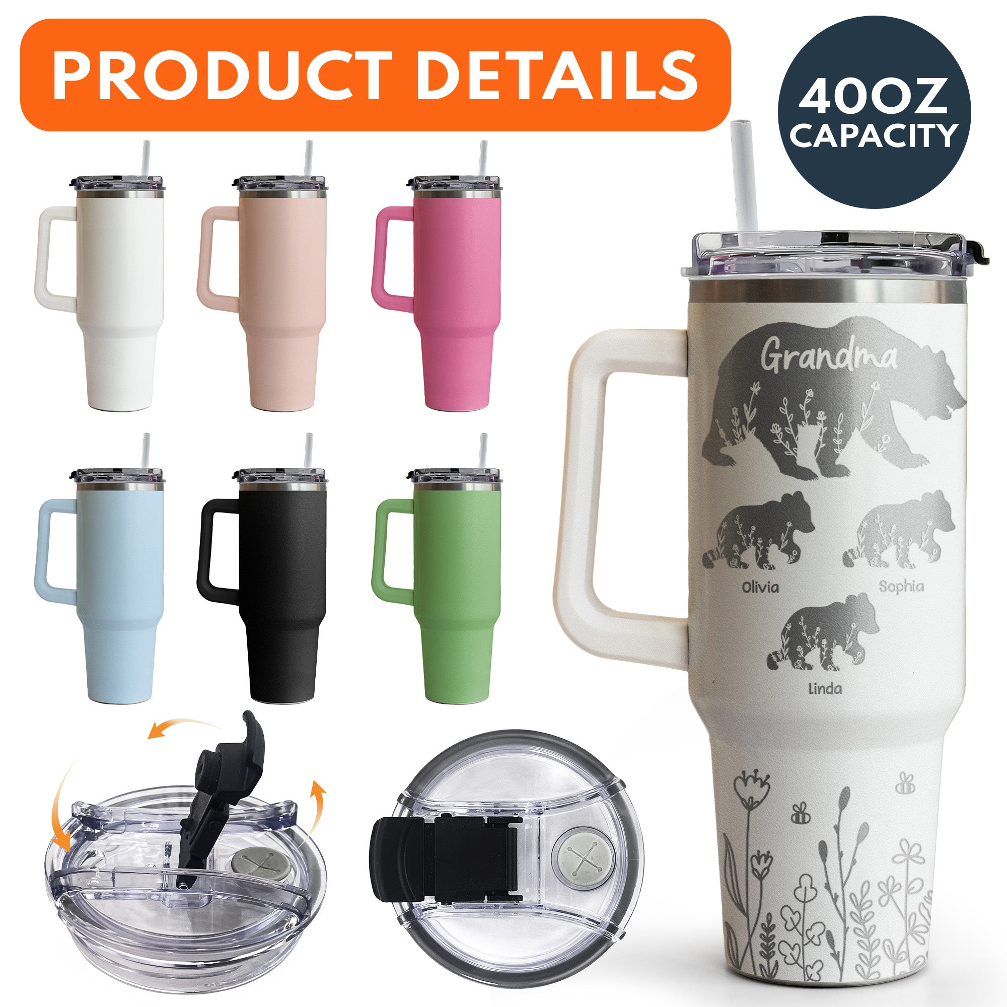 Mama Bear Custom Kids' Names Mother's Day Gift - Personalized 40oz Tumbler